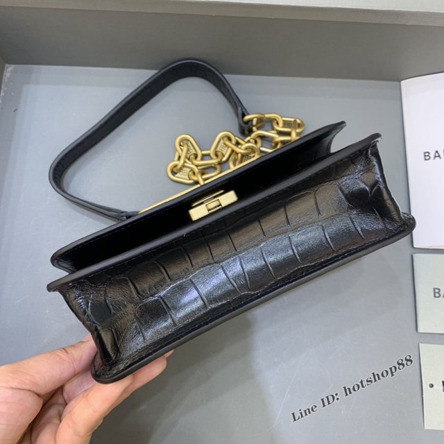 Balenciaga專櫃爆款小號鱷魚黑色肩背包 巴黎世家新款Gossip bag斜挎包 fyj1320
